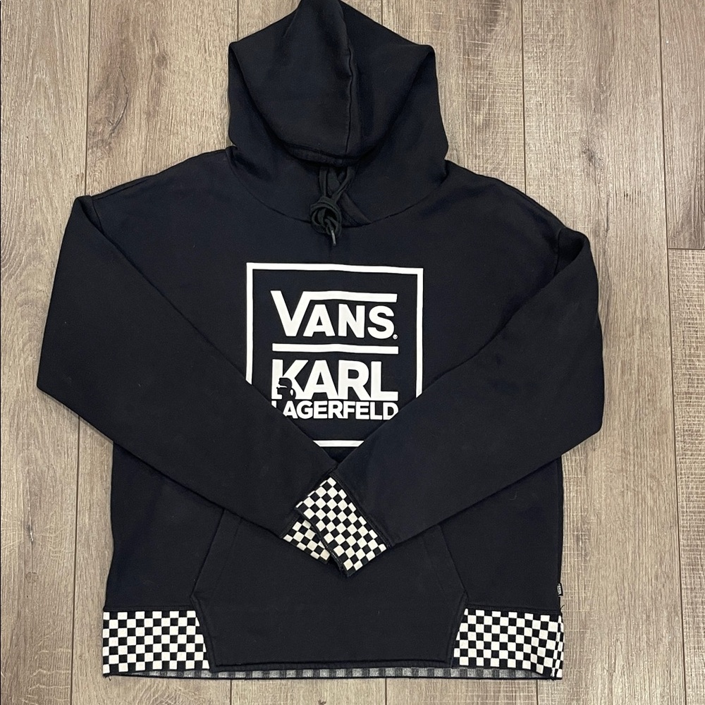 Karl Lagerfeld Women’s Black and White Checkered Hoodie Sweater Size Large